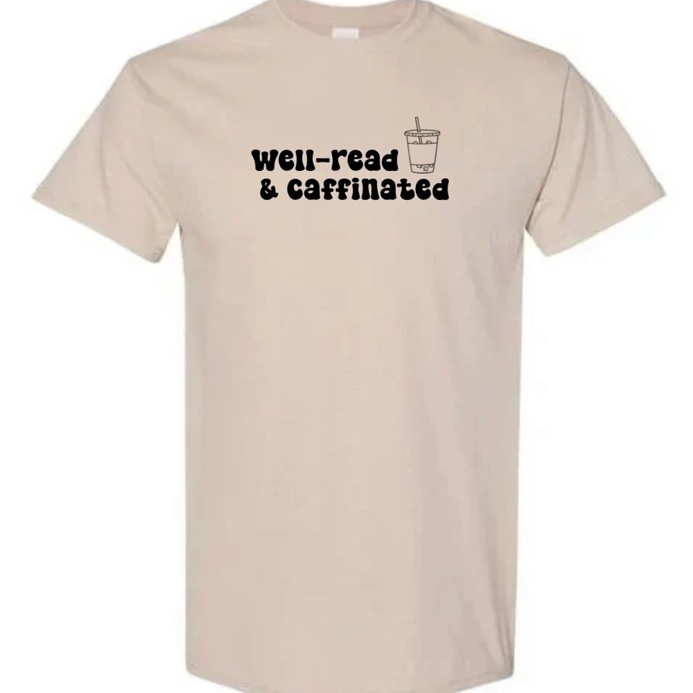 Well-Read & Caffeinated Tan T-Shirt